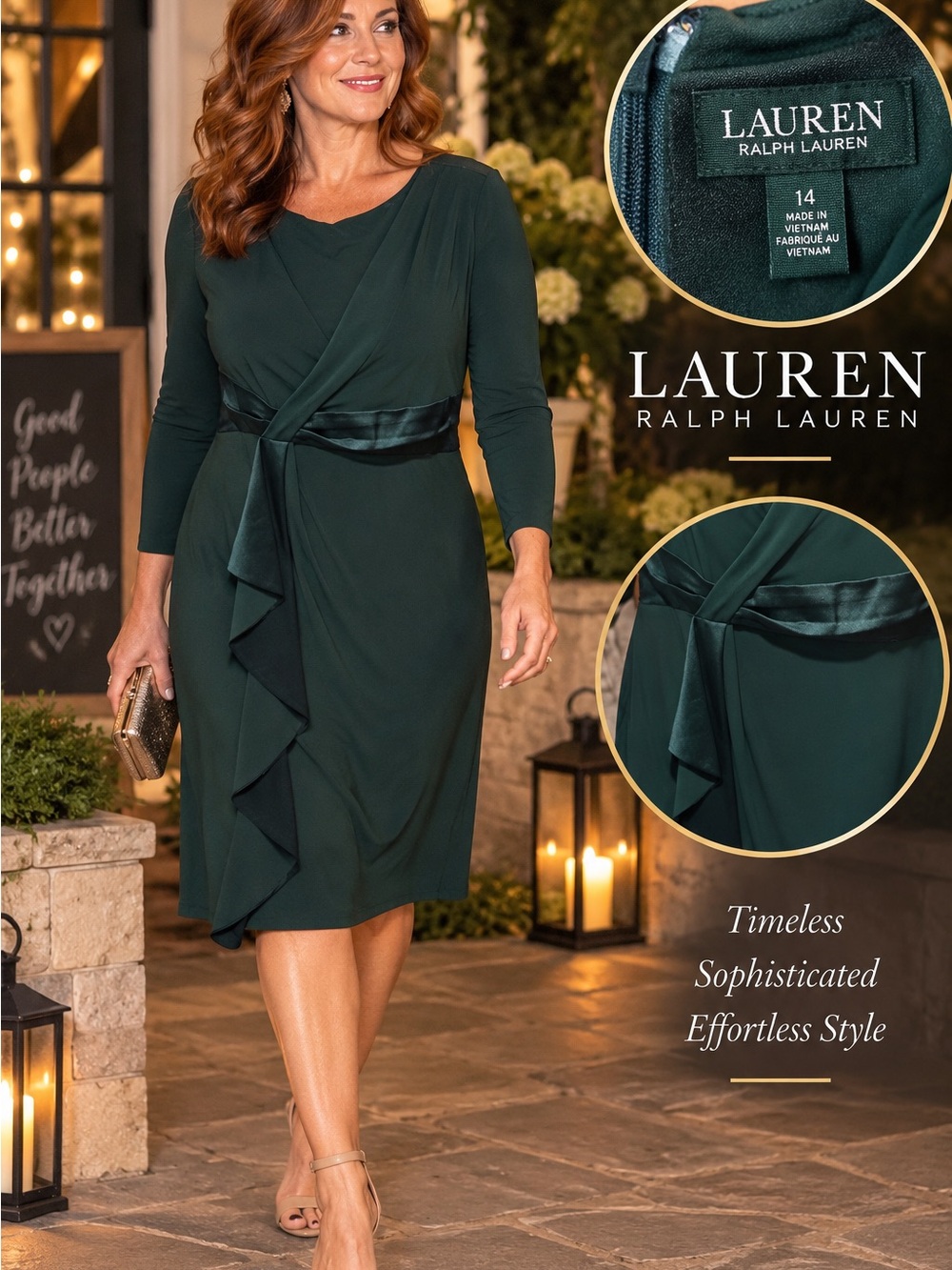 Lauren Ralph Lauren Teal Green Long-Sleeve Wrap Dress